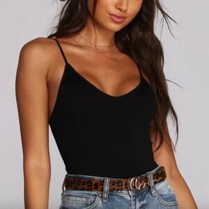 Windsor S Baby Blue Ribbed Knit Vneck Spaghetti Strap Cami Fitted Bodysuit